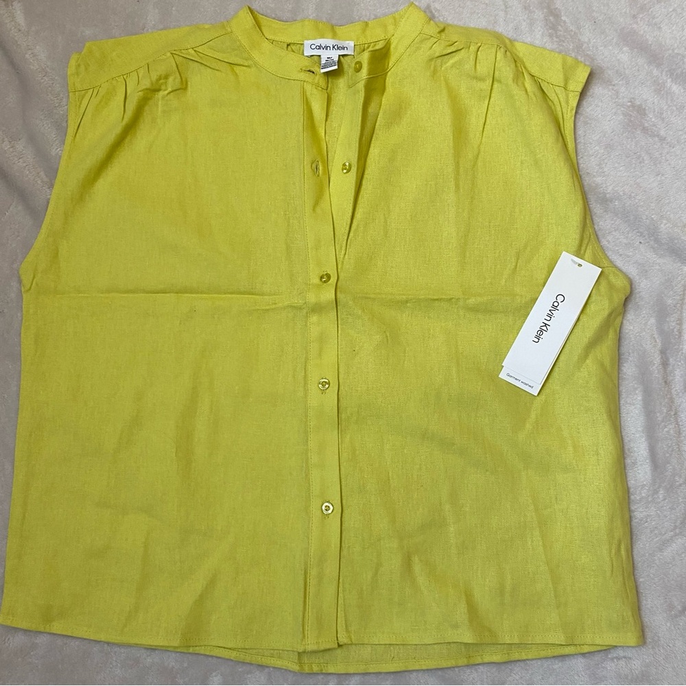 NWT Calvin Klein Yellow Sleeveless Blouse